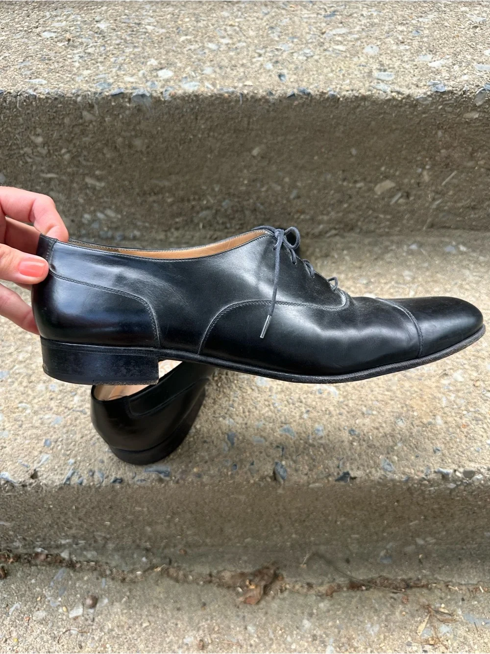 Salvatore Ferragamo Black Leather Cap Toe Oxford Lace Up Dress Shoes 13 D